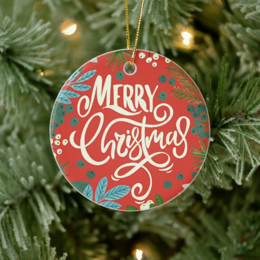 Bloemendecor rood Ons eerste kerstfeest Keramisch Ornament (Boom)