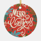 Bloemendecor rood Ons eerste kerstfeest Keramisch Ornament (Voorkant)