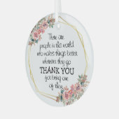 Bloemendecoratie met bedankbericht glas ornament (Voorkant links)
