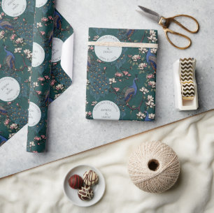 Bloemendecoratie Turquoise Trouwpauw & Bloemen Cadeaupapier
