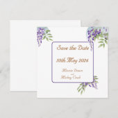 Bloemendecoratie van blauwe regen save the date (Voorkant / Achterkant)
