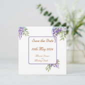 Bloemendecoratie van blauwe regen save the date (Staand voorkant)