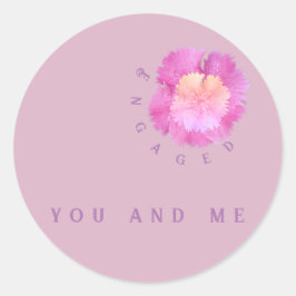 Bloemendecoratie voor verloving :roze bloesems op ronde sticker