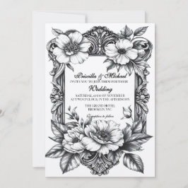 Bloemendecoratie Zwart & Wit Vintage Huwelijksdeco Kaart
