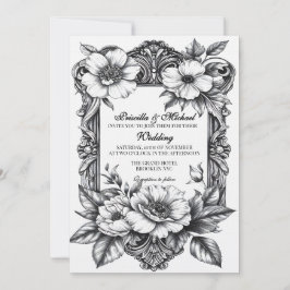 Bloemendecoratie Zwart & Wit Vintage Huwelijksdeco Kaart