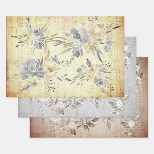  bloemendecoratief muziekblad inpakpapier vel (Set)
