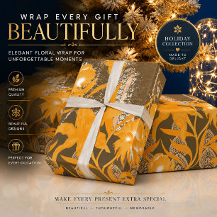 Bloemendecoratiepapier Luxe Gele Botanische Prin Cadeaupapier