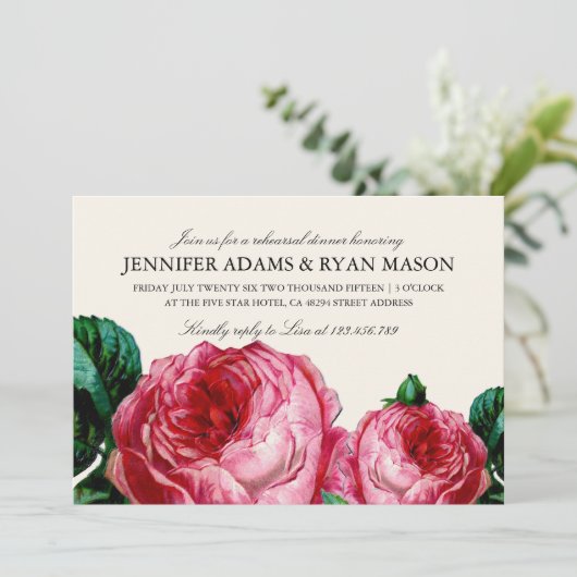 BLOEMENDECOUPAGE REPETITITIEDINER INVITE KAART (Staand voorkant)