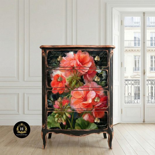 Bloemendecoupage van koraalrode geranium tissuepapier