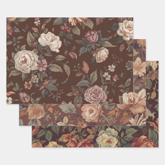 Bloemendecoupe papier set van 3 botanisch inpakpapier vel (Set)