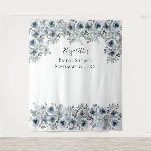 Bloemendek Blauwe Achtergrond Foto Prop Bruidsmeis Wandkleed (Voorkant)