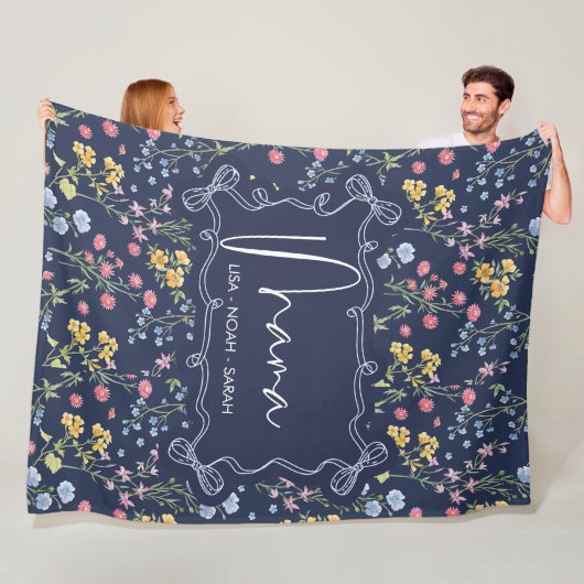 Bloemendek Blauwe Unieke Mama We houden van je Fleece Deken (In situ)