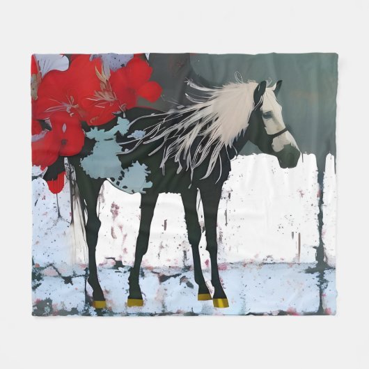 Bloemendeken van fleece met paard deken (Voorkant (Horizontaal))