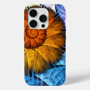 Bloemendekoratie Oranje Geel Blauw Abstracte Kunst iPhone 15 Pro Case