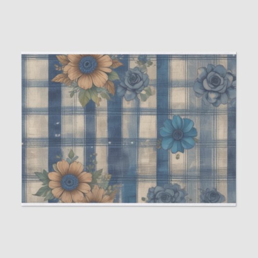 Bloemendenim Plaid Decoupage Print Tissuepapier (Voorkant)