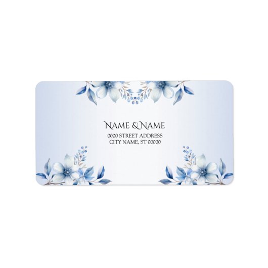 Bloemendesign Blauwe Bloemen Adreslabel Etiket (Voorkant)