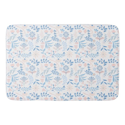 Bloemendesign boho blokprint blauwe roze meisjesac badmat (Voorkant)