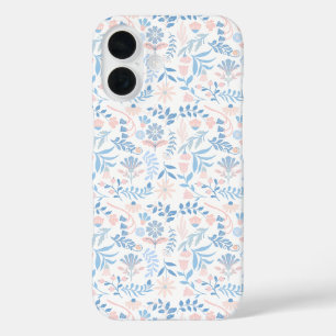 Bloemendesign boho blokprint blauwe roze meisjesac iPhone 16 hoesje