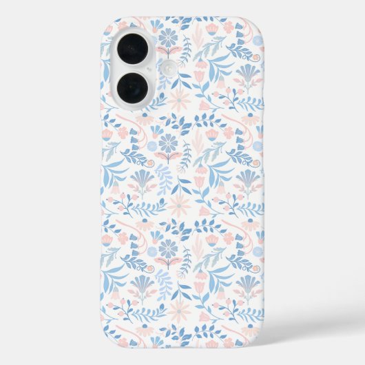 Bloemendesign boho blokprint blauwe roze meisjesac Case-Mate iPhone case (Achterkant)