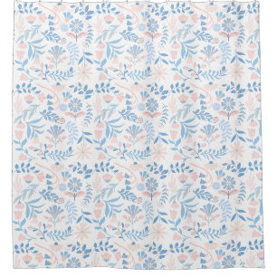 Bloemendesign boho blokprint blauwe roze meisjesac douchegordijn