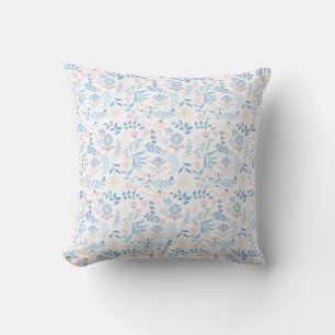 Bloemendesign boho blokprint blauwe roze meisjesac kussen