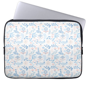 Bloemendesign boho blokprint blauwe roze meisjesac laptop sleeve