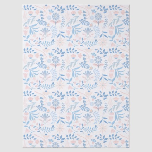 Bloemendesign boho blokprint blauwe roze meisjesac tissuepapier (Voorkant)