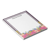 Bloemendesign Donkerpruim Witte Naam Notitieblok (Schuin)