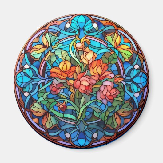 Bloemendesign Gebrand Glas Motief Magneet (Voorkant)