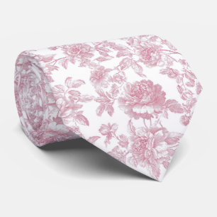 Bloemendesign in roze toile de Jouy Stropdas
