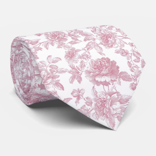 Bloemendesign in roze toile de Jouy Stropdas (Opgerold)