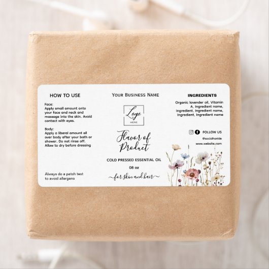 Bloemendesign Logo Etherische Olie Fles Label (Insitu)