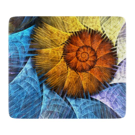 Bloemendesign oranje geel blauw abstracte kunst snijplank (Voorkant)