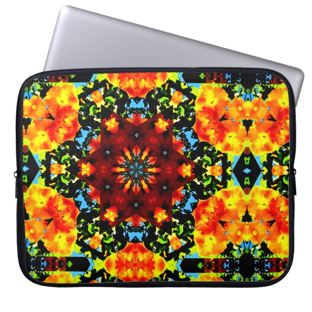 Bloemendesign Oranje Laptop Sleeve (Voorkant)