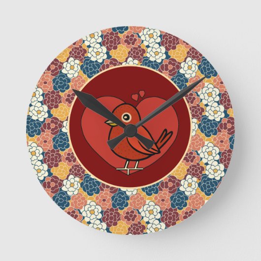 bloemendesign over de hele stof ronde klok (Voorkant)
