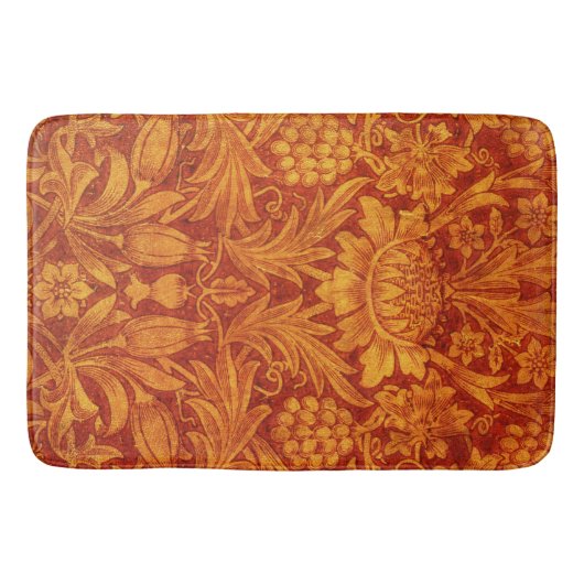 Bloemendesign rood en goudgeel Wm Morris Badmat (Voorkant)