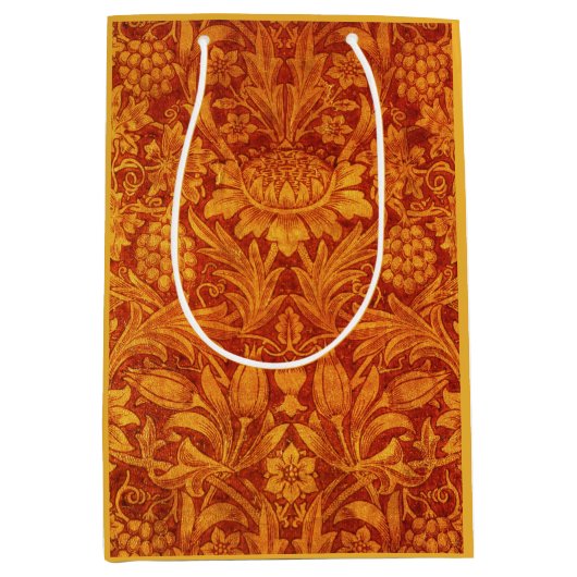 Bloemendesign rood en goudgeel Wm Morris Medium Cadeauzakje (Voorkant)