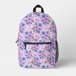 Bloemendesign Roze Blau Paarse Bloemen Patroon-368 Bedrukte Rugzak