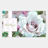 Bloemendesign | Roze Roos | Monogram Rechthoekige Sticker (Voorkant)