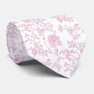 Bloemendesign roze toile de jouy stropdas