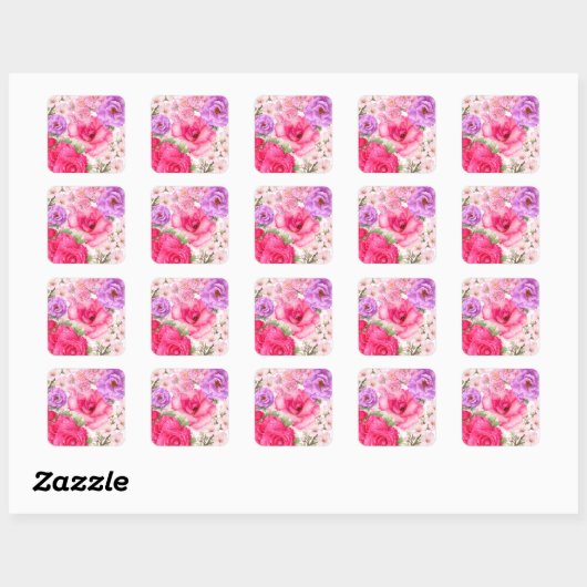 Bloemendesign Vierkante Sticker (Vel)