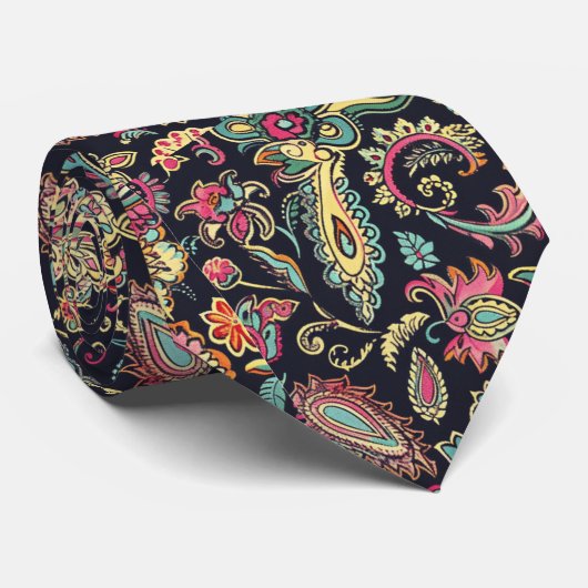 Bloemendesign zwart paisley stropdas (Opgerold)