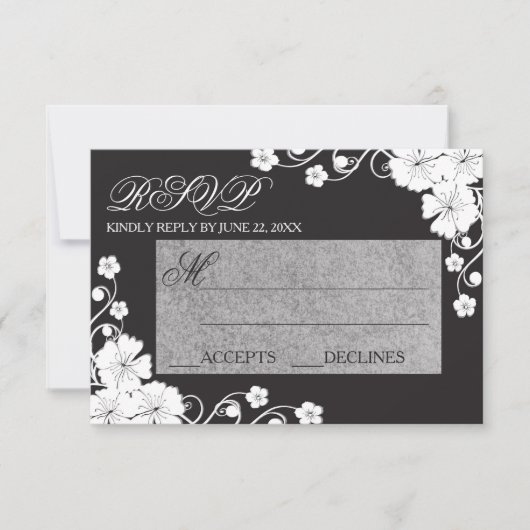 Bloemendesign Zwart & Wit - RSVP kaart (Voorkant)