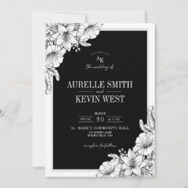 Bloemendesign Zwart Wit Rustieke Details QR Bruilo Kaart