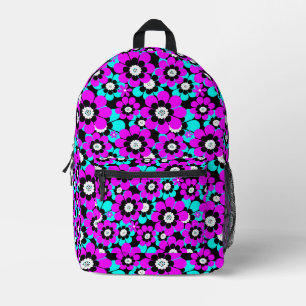 Bloemendessin met neon paarse en turquoise bloemen bedrukte rugzak