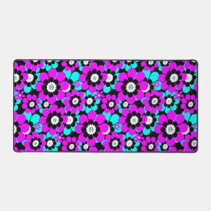 Bloemendessin met neon paarse en turquoise bloemen bureaumat