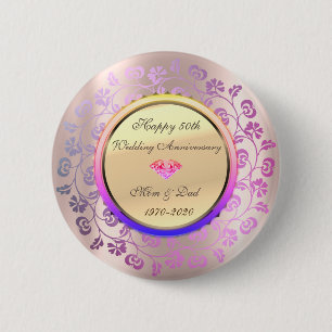 Bloemendiamant Roze Goud 50-jarig Huwelijksjubileu Ronde Button 5,7 Cm