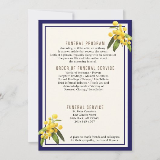 Bloemendienst Herdenkingsprogramma, Orde van Diens Kaart (Achterkant)