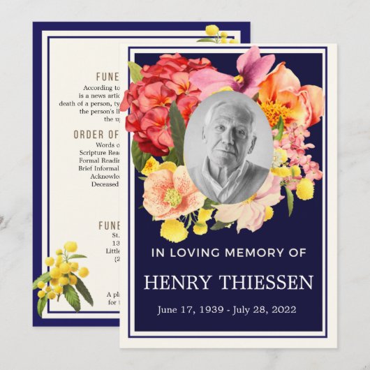 Bloemendienst Herdenkingsprogramma, Orde van Diens Kaart (Voorkant / Achterkant)