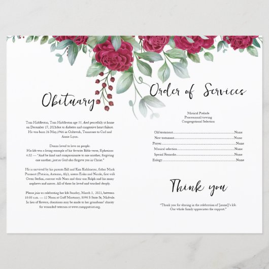 Bloemendienst Programma Sjabloon (Achterkant)